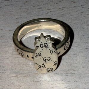Gucci Sterling Silver Pineapple Ring with Guccissima Logo Imprint